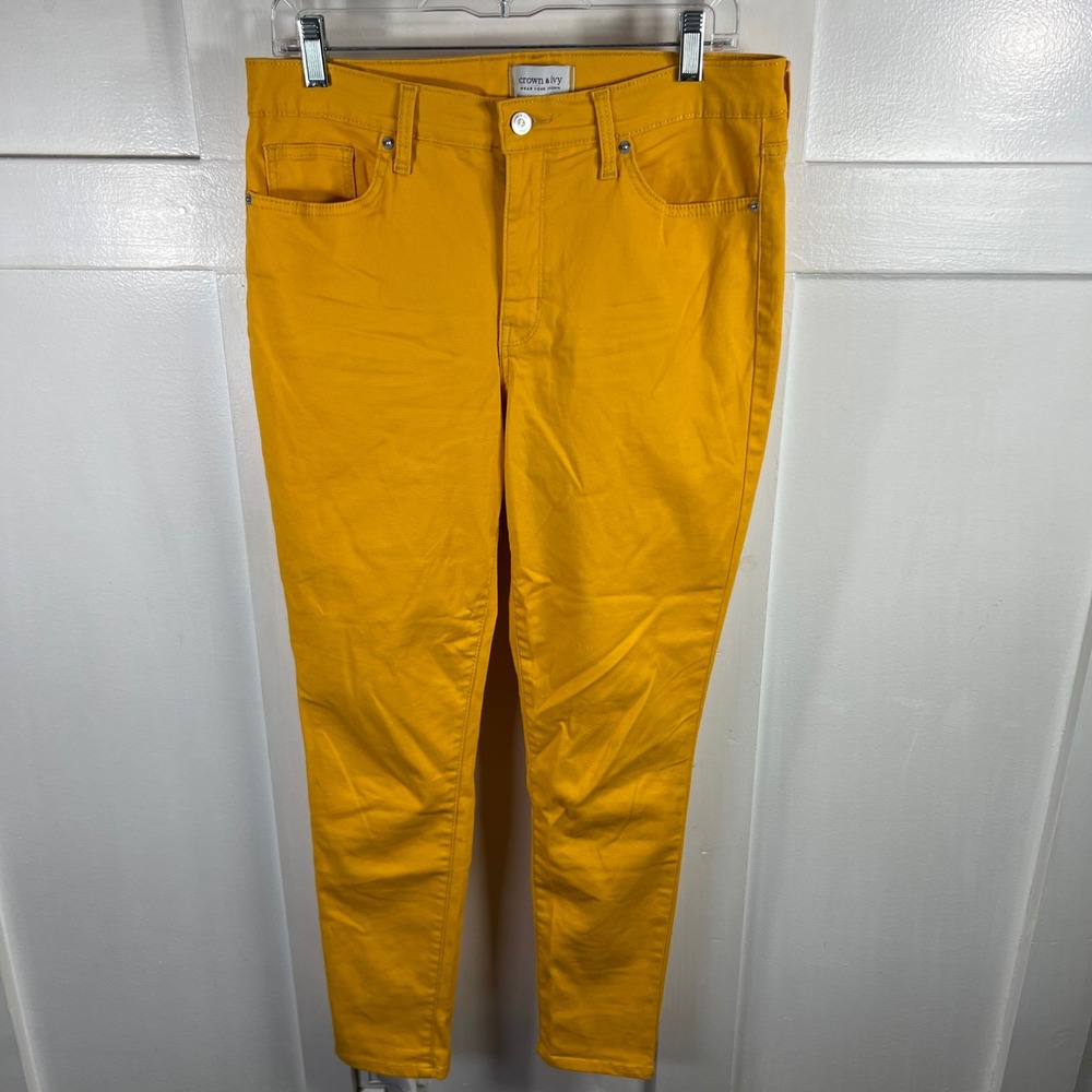 Crown & Ivy High-Rise Skinny Pants Mustard Yellow Stretch Size 8